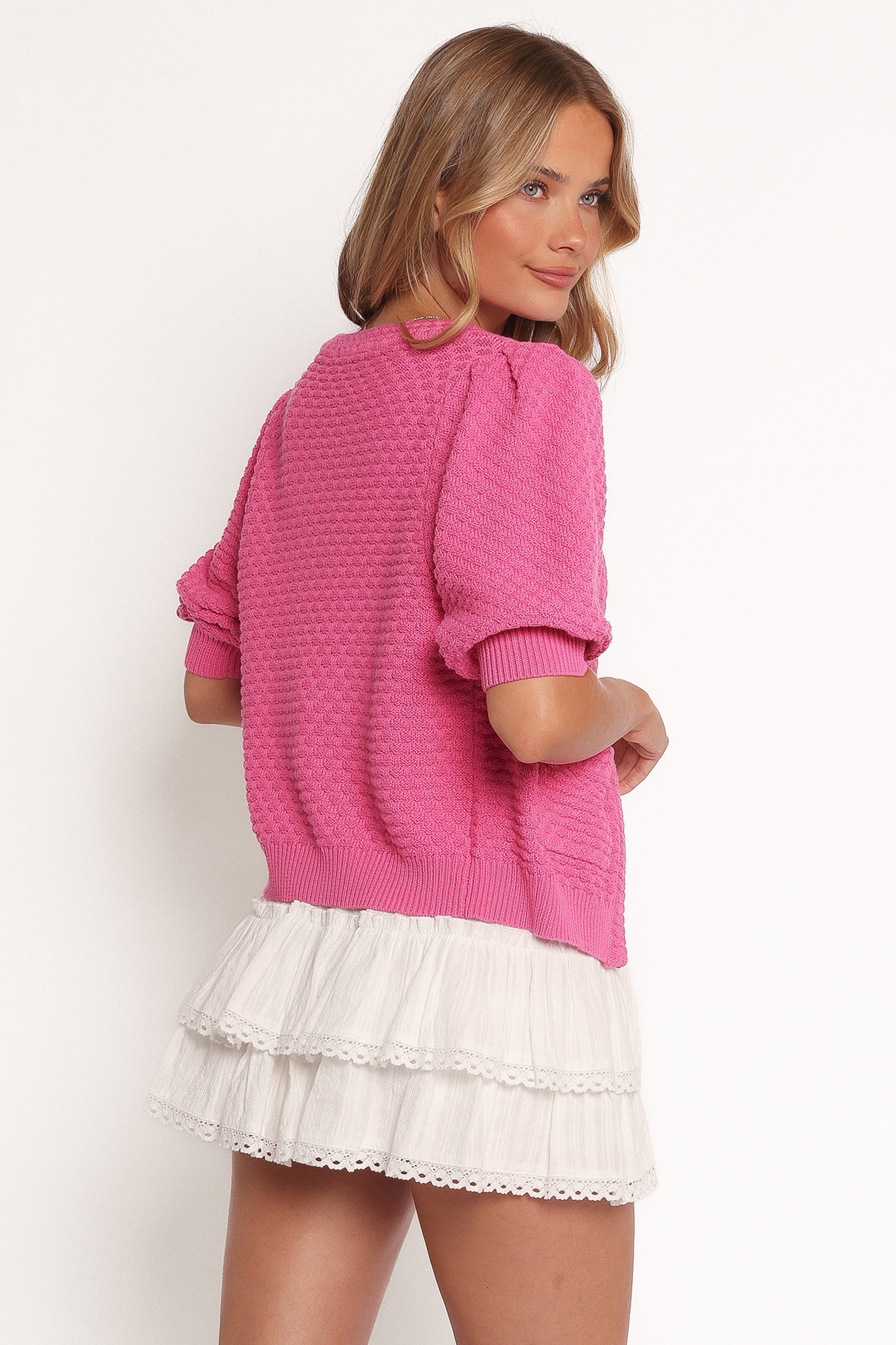 Greer Quarter Sleeve Cardigan - Hot Pink