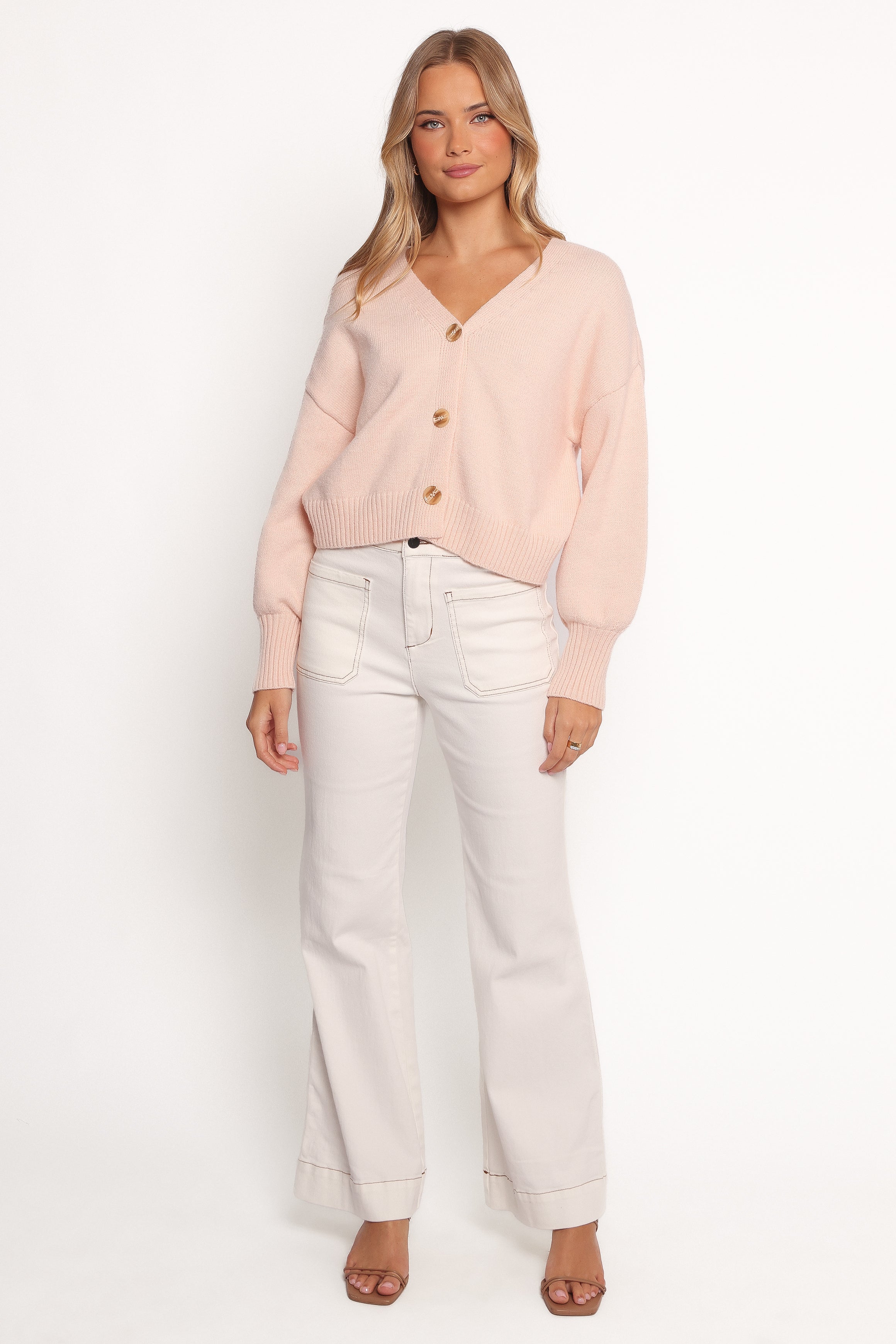 Isabel Button Front Cardigan - Pale Pink
