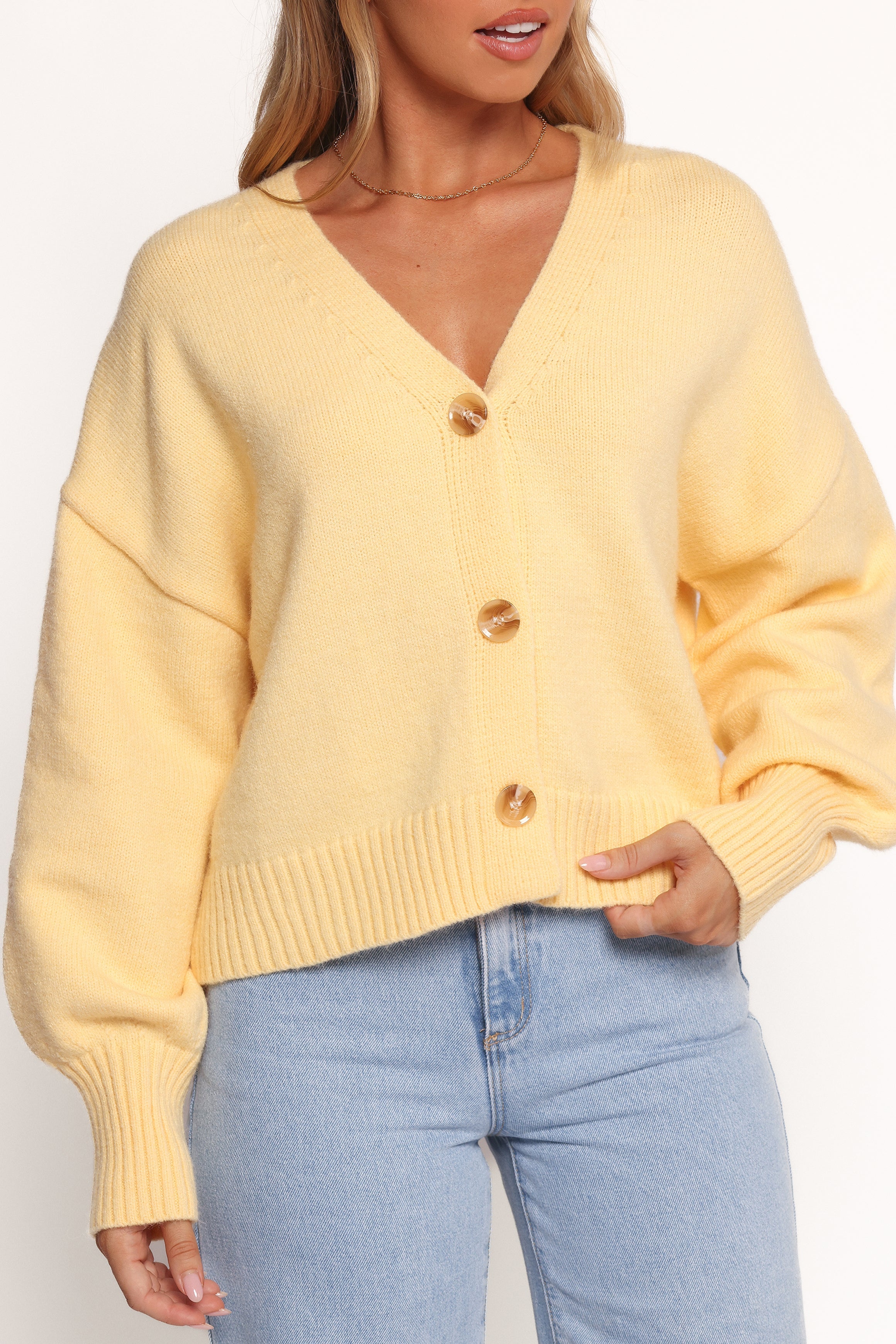 Isabel Button Front Cardigan - Yellow