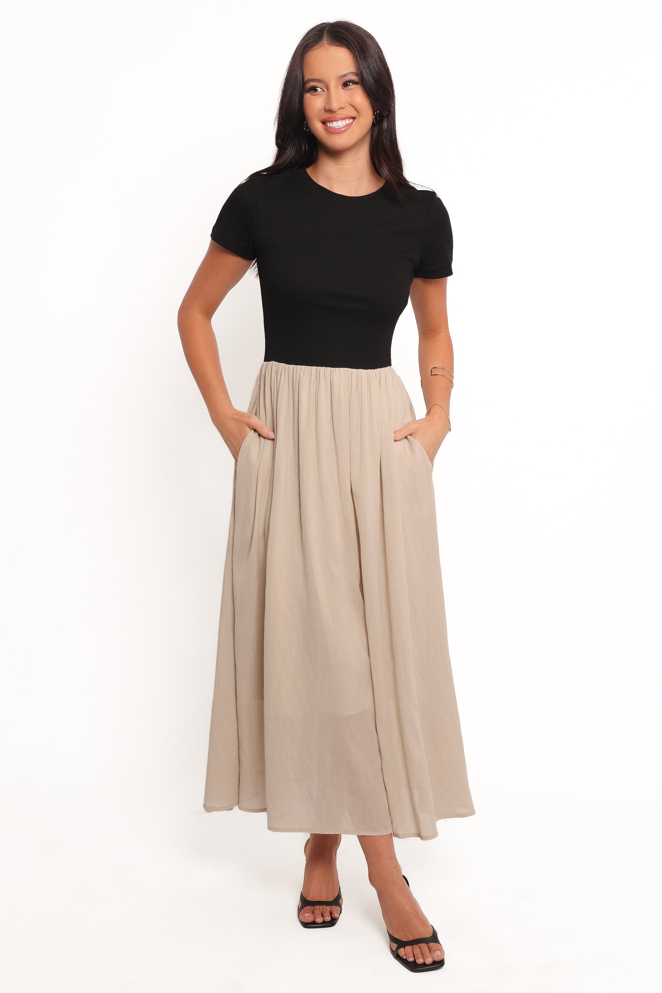 Isolde Midi Dress - Black/Beige