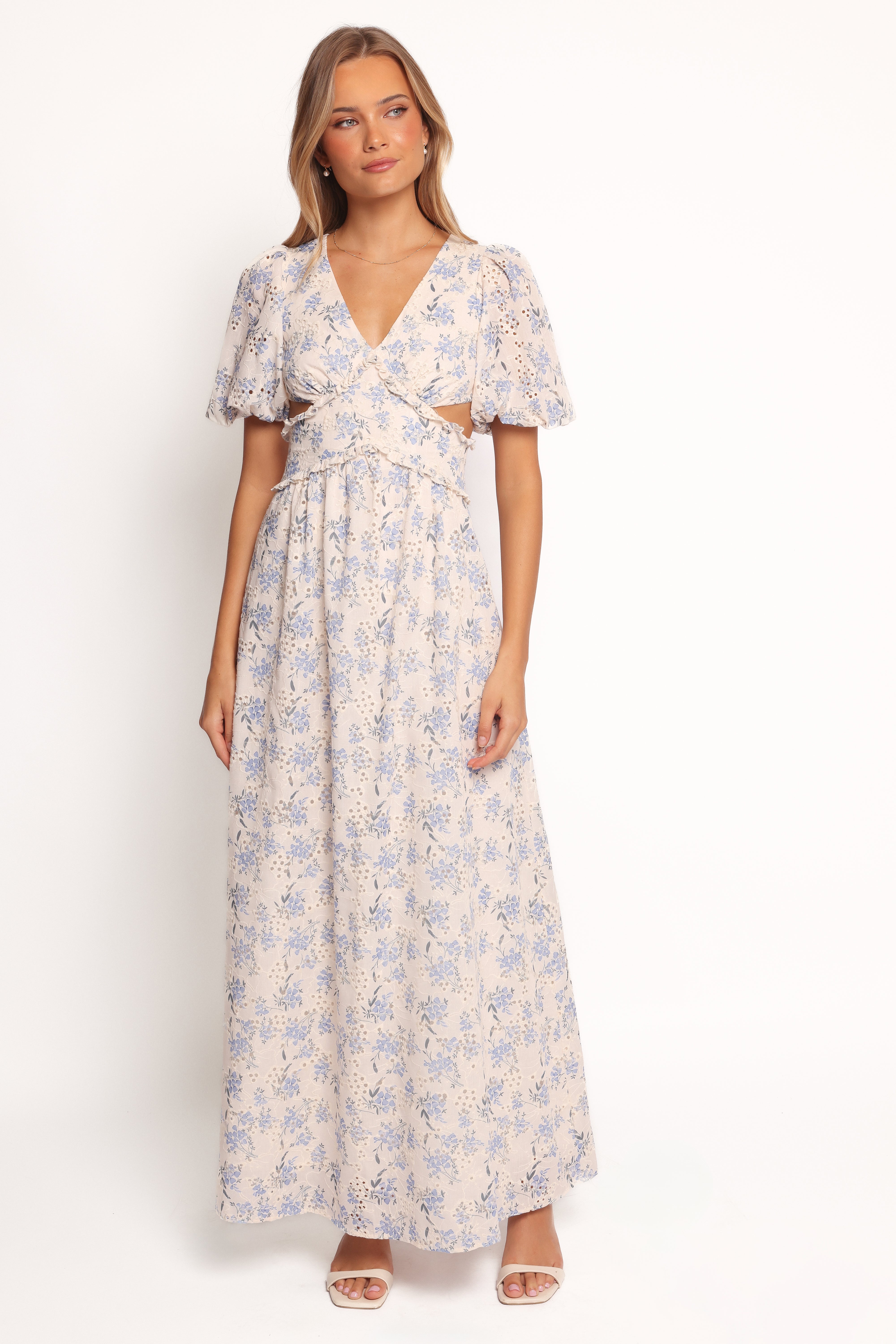Jemima Puff Shoulder Maxi Dress - Blue Floral