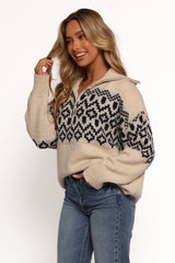 Jethro Quarter Zip Fairisle Knit Sweater - Cream/Navy