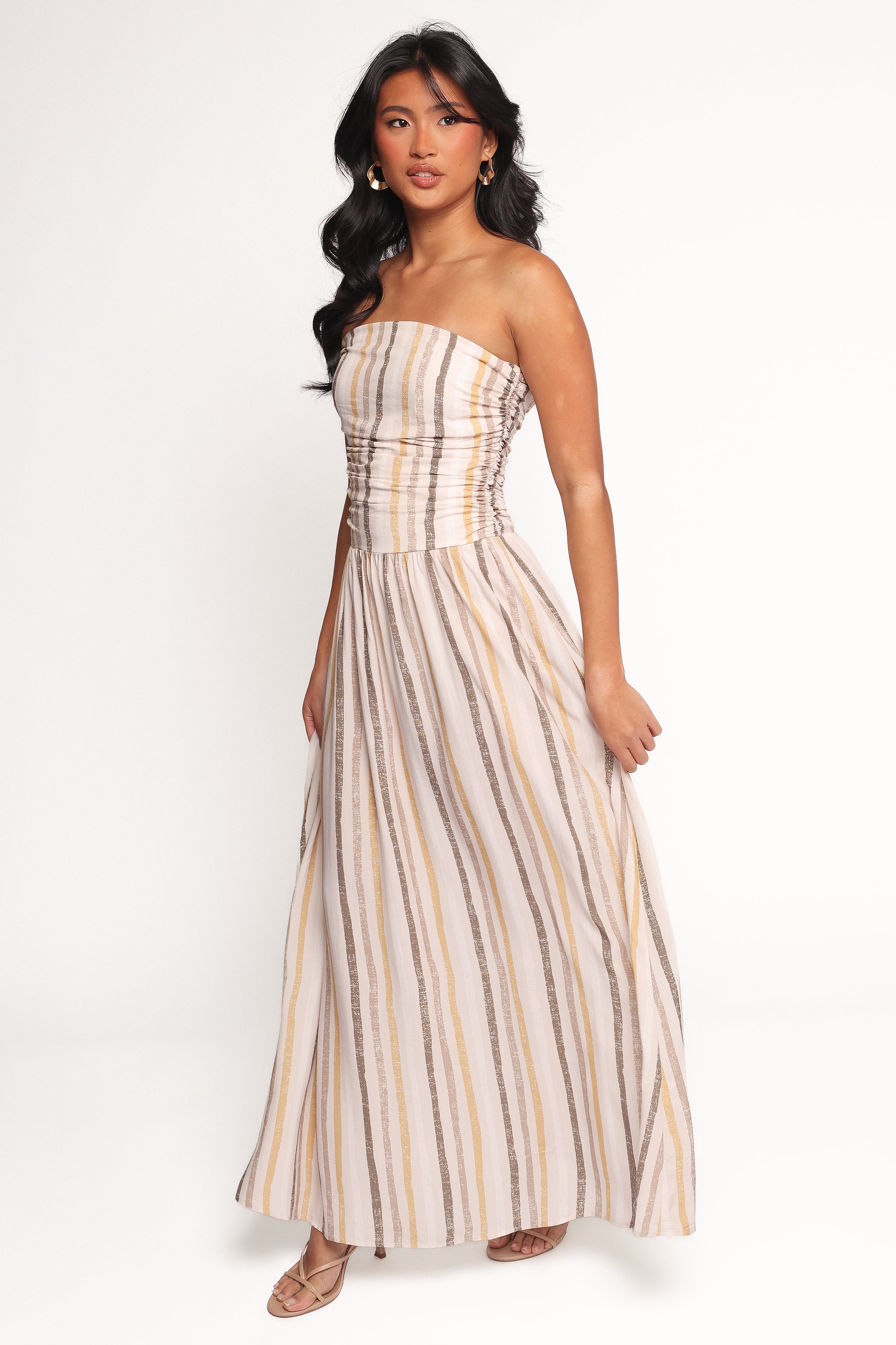 Jimena Strapless Maxi Dress - Brown Stripe