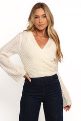 Kaelie Wrap Front Knit Top - White