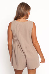 Kallie Tie Front Romper - Mocha