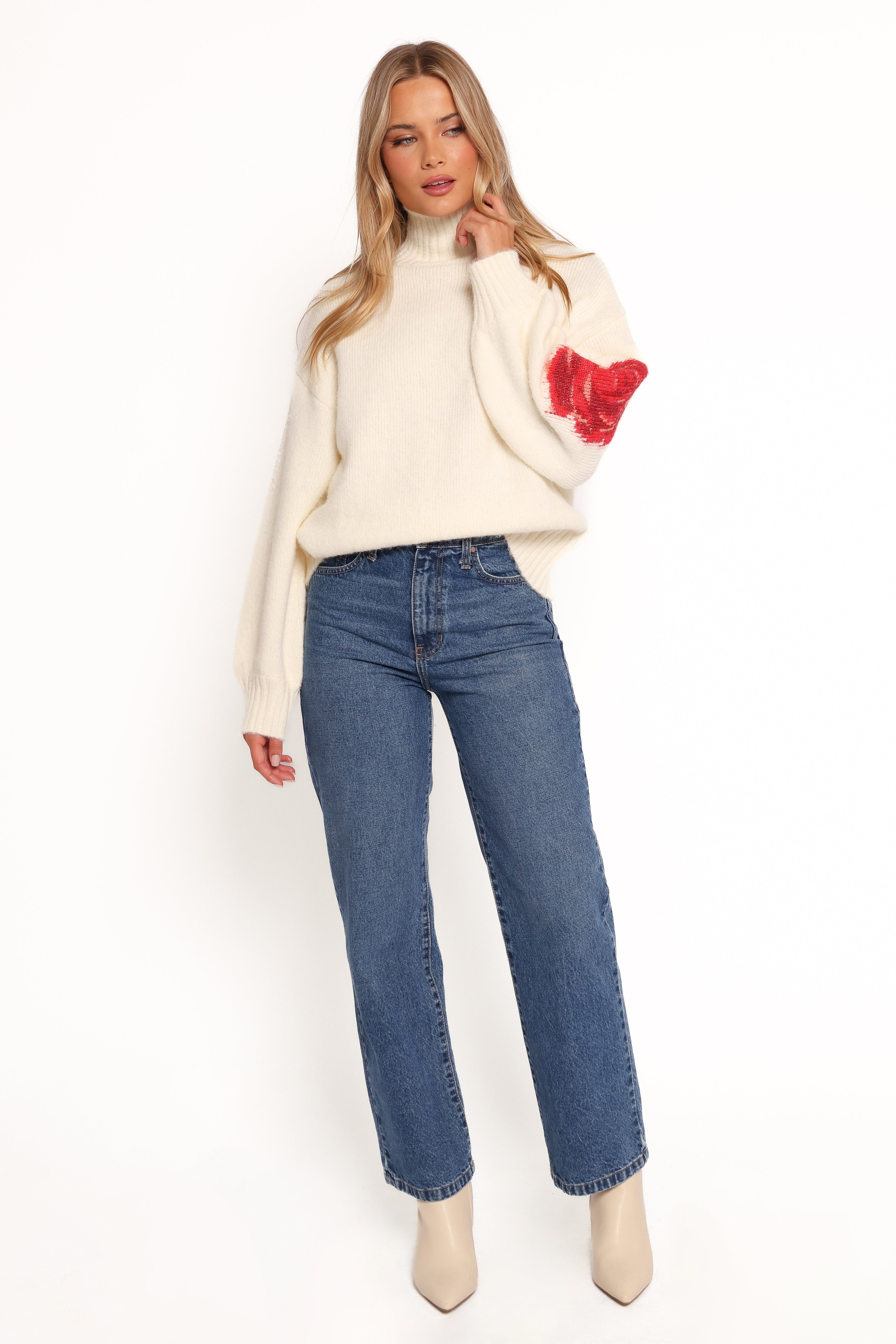 Kelso Flower Embroidery Knit Sweater - Cream