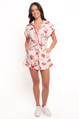 Kensie Tie Waist Romper - Red