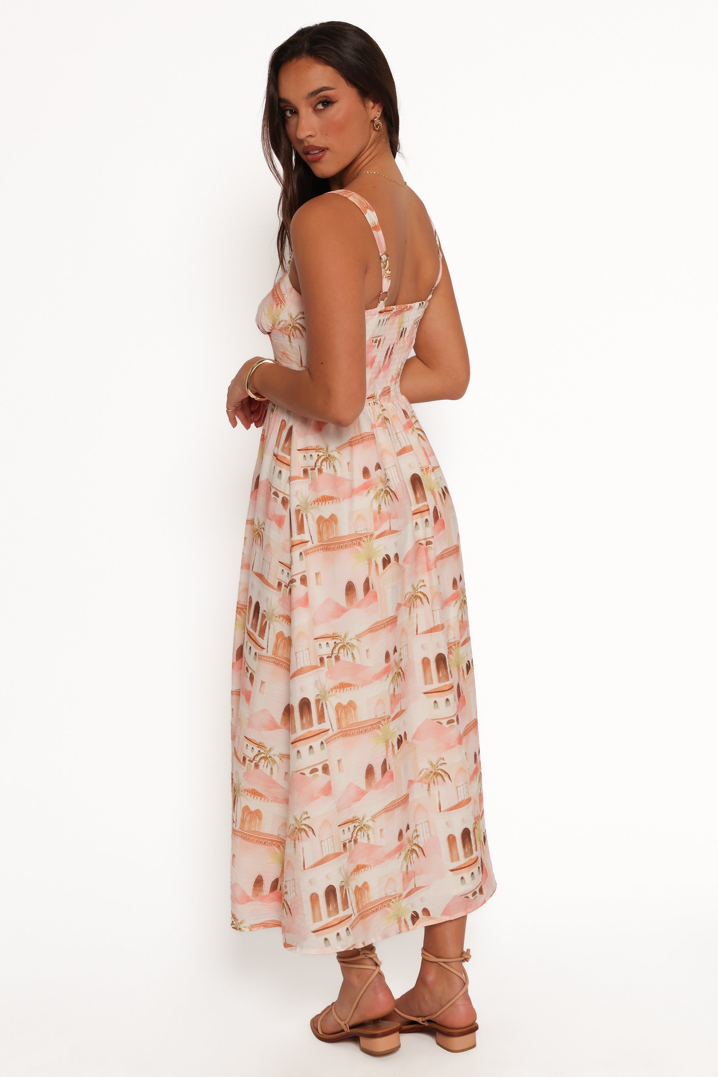 Laurette Midi Dress - Tan Print