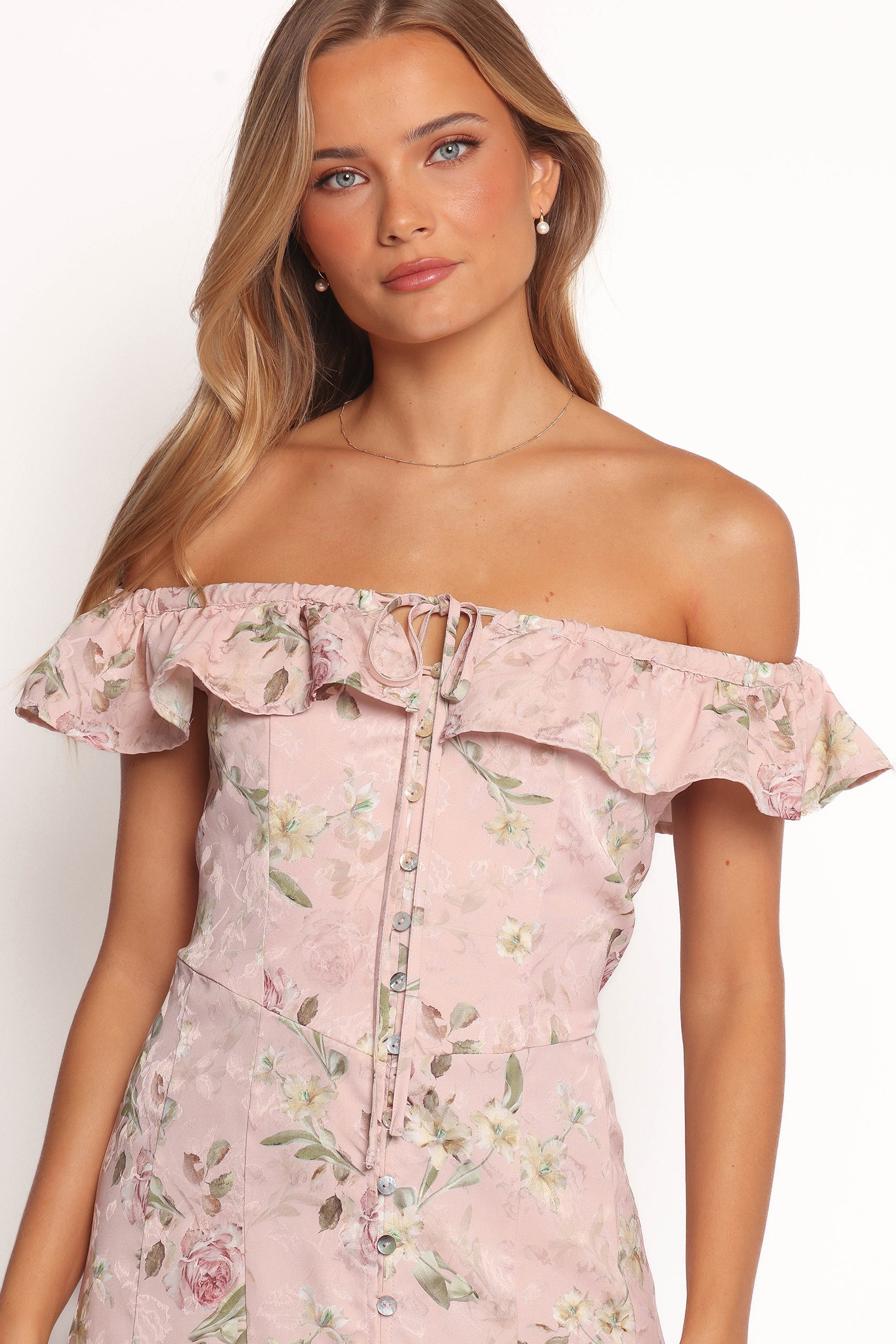 Lauryn Off The Shoulder Midi Dress - Blush Rose