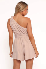 Levana One Shoulder Romper -  Beige