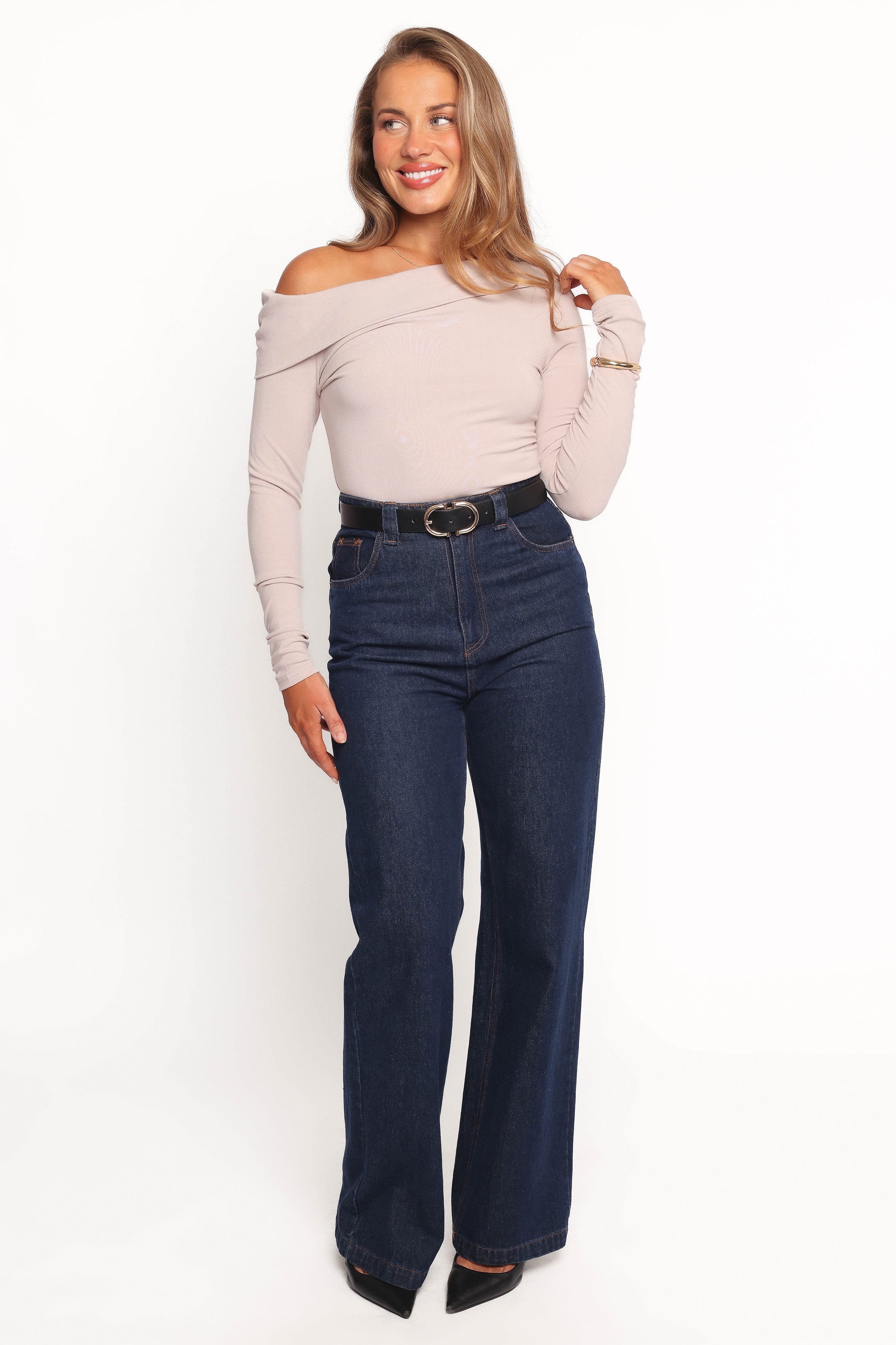 Liah Off Shoulder Knit Top - Grey