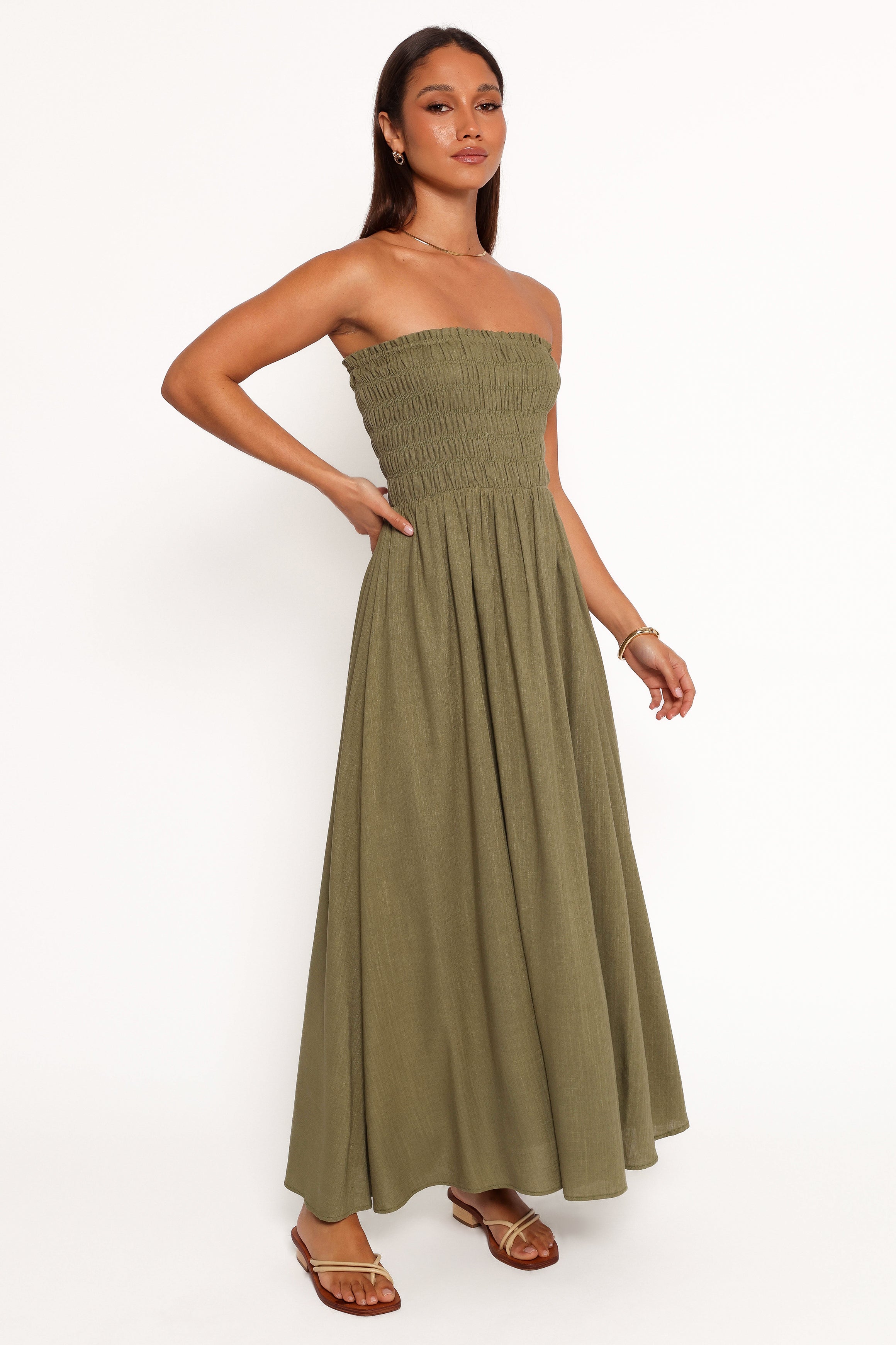 Linsey Strapless Midi Dress - Olive Green
