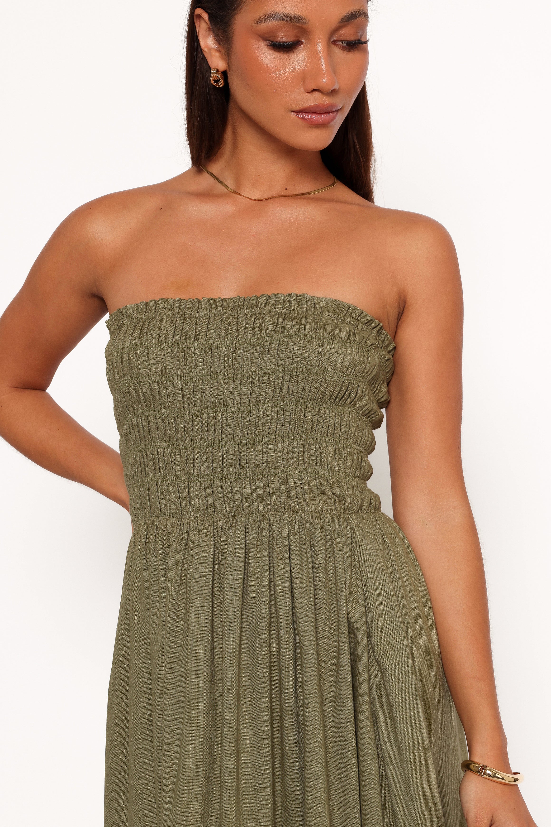 Linsey Strapless Midi Dress - Olive Green
