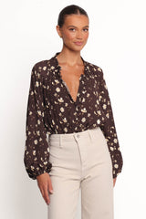 Marni Top - Brown Ditsy