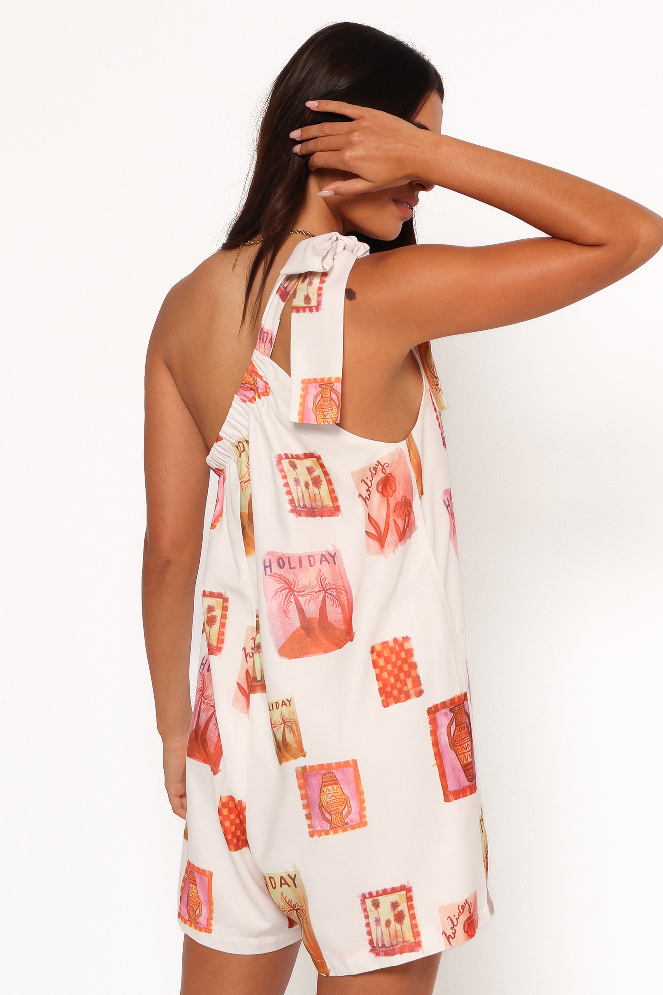 Mellie One Shoulder Romper - White Multi