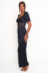 Milana Lace Inset Jumpsuit - Navy