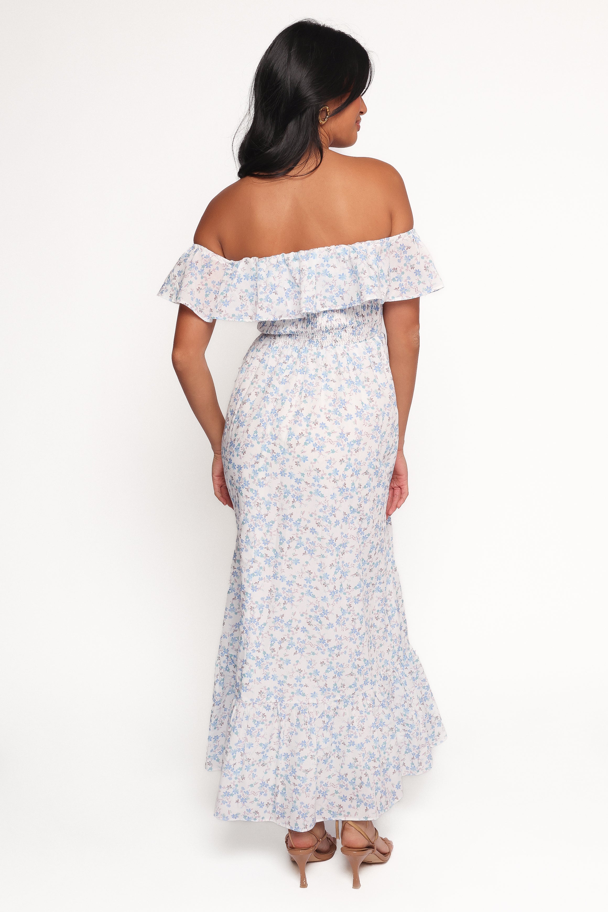 Priscilla Strapless Midi Dress - Blue Floral