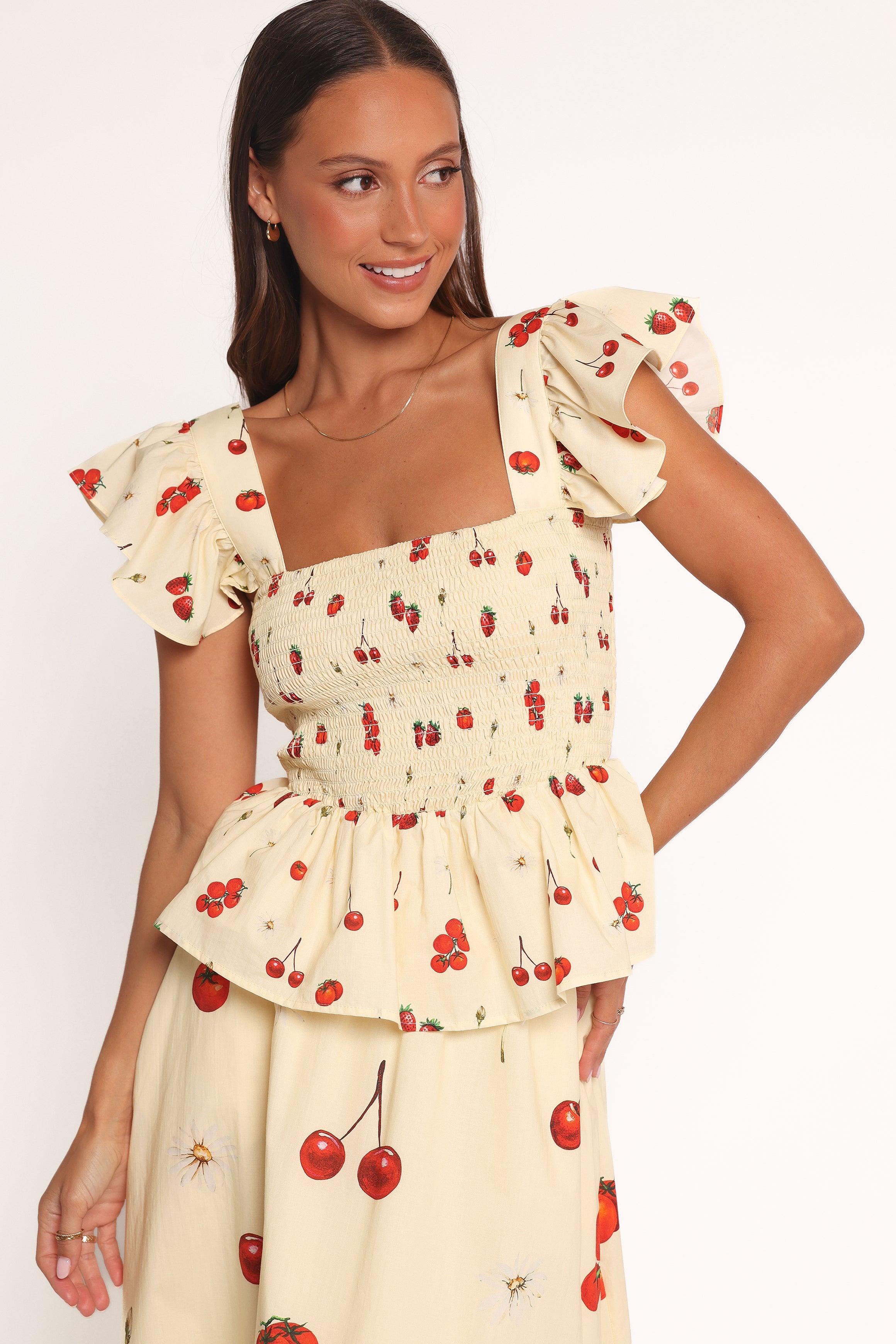 Remira Smocked Ruffle Top - Yellow Cherry