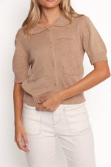 Roman Button Front Cardigan - Beige