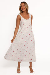 Salli Midi Dress - White/Red