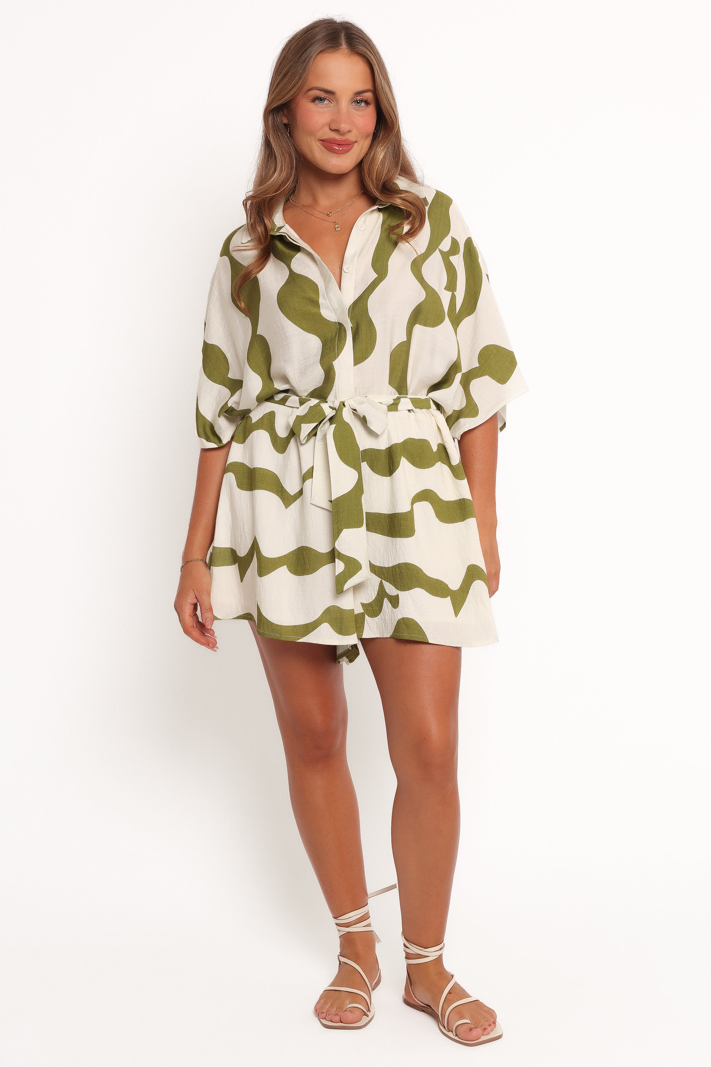 Sheily Tie Waist Romper - Green