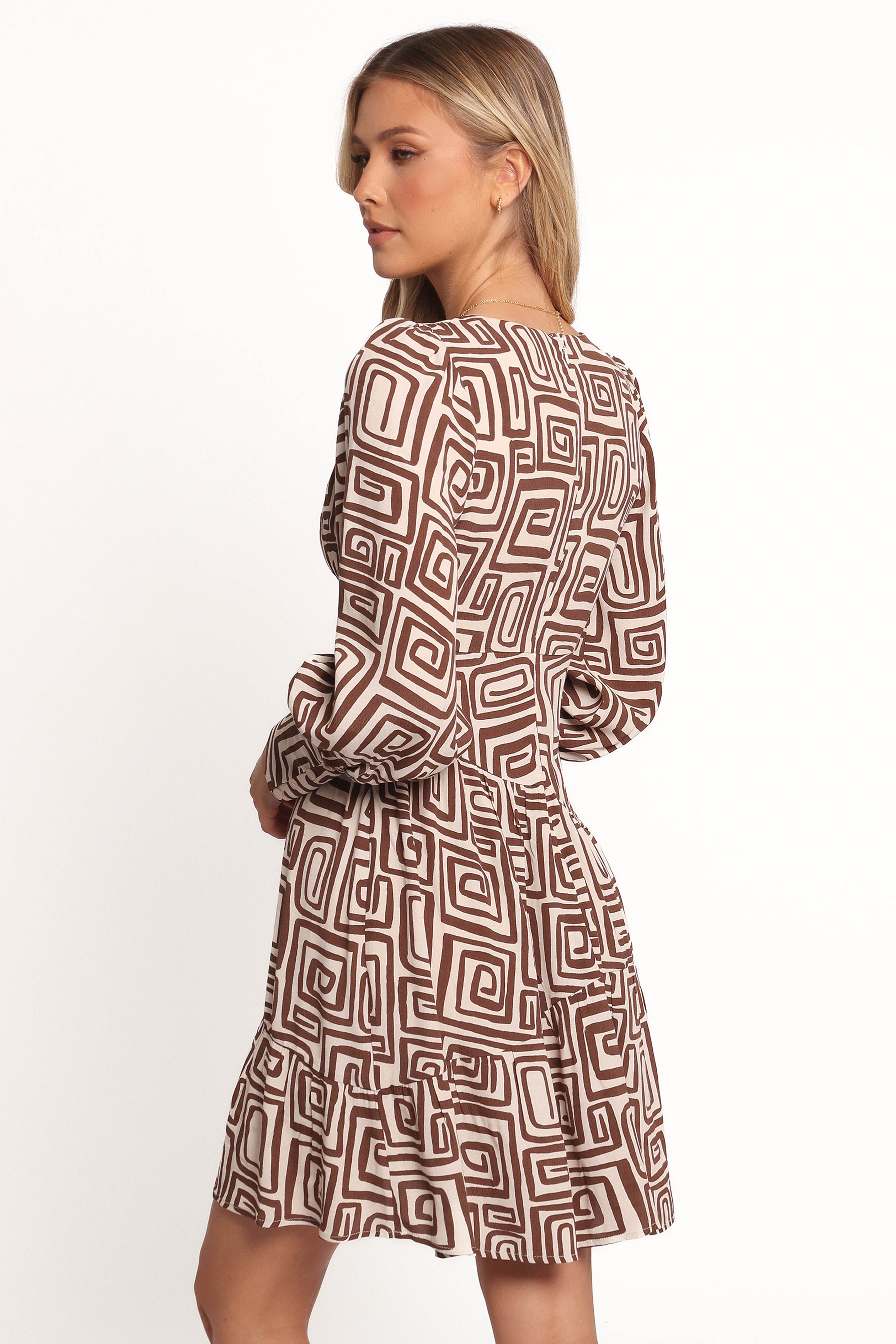 Sheridan Long Sleeve Mini Dress - Chocolate Brown Print