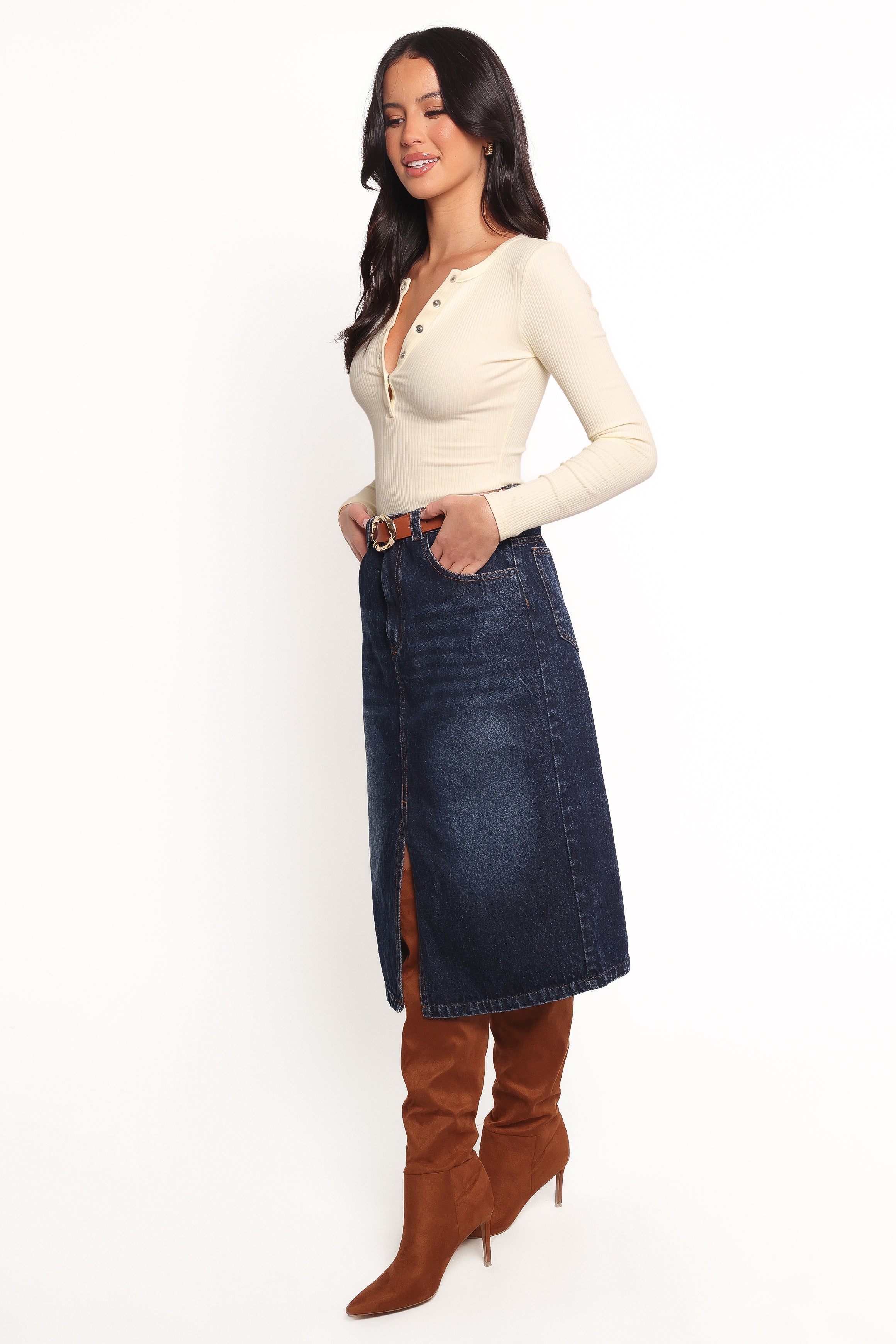Starcie Denim Midi Skirt - Medium Denim