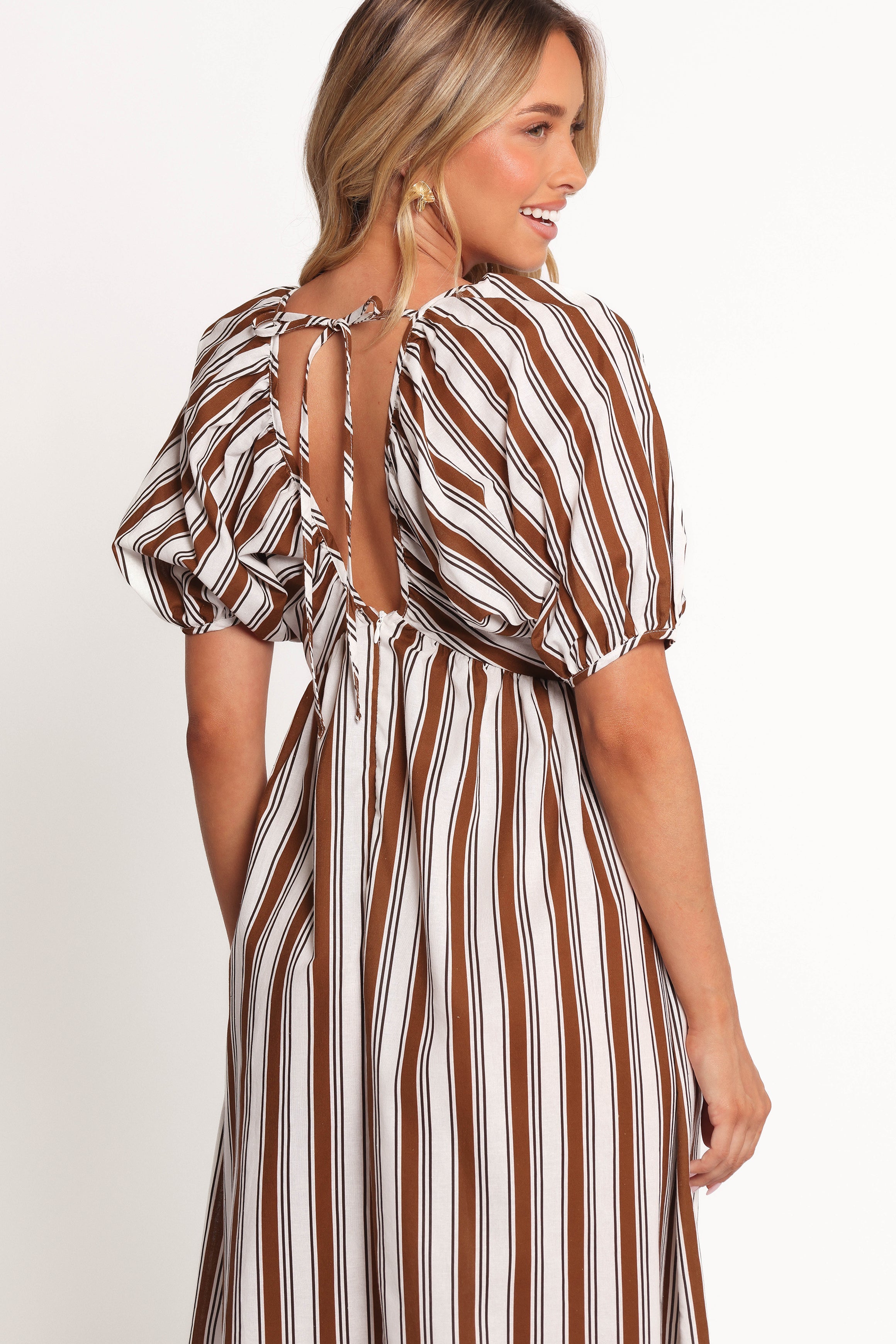 Sullivan Puff Sleeve Maxi Dress - Chocolate Stripe