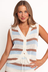 Talia Knit Vest Top - Tan Blue