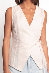 Vanni Wrap Front Linen Top - Cream