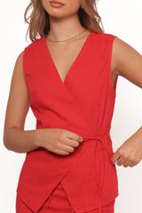 Vanni Wrap Front Linen Top - Red