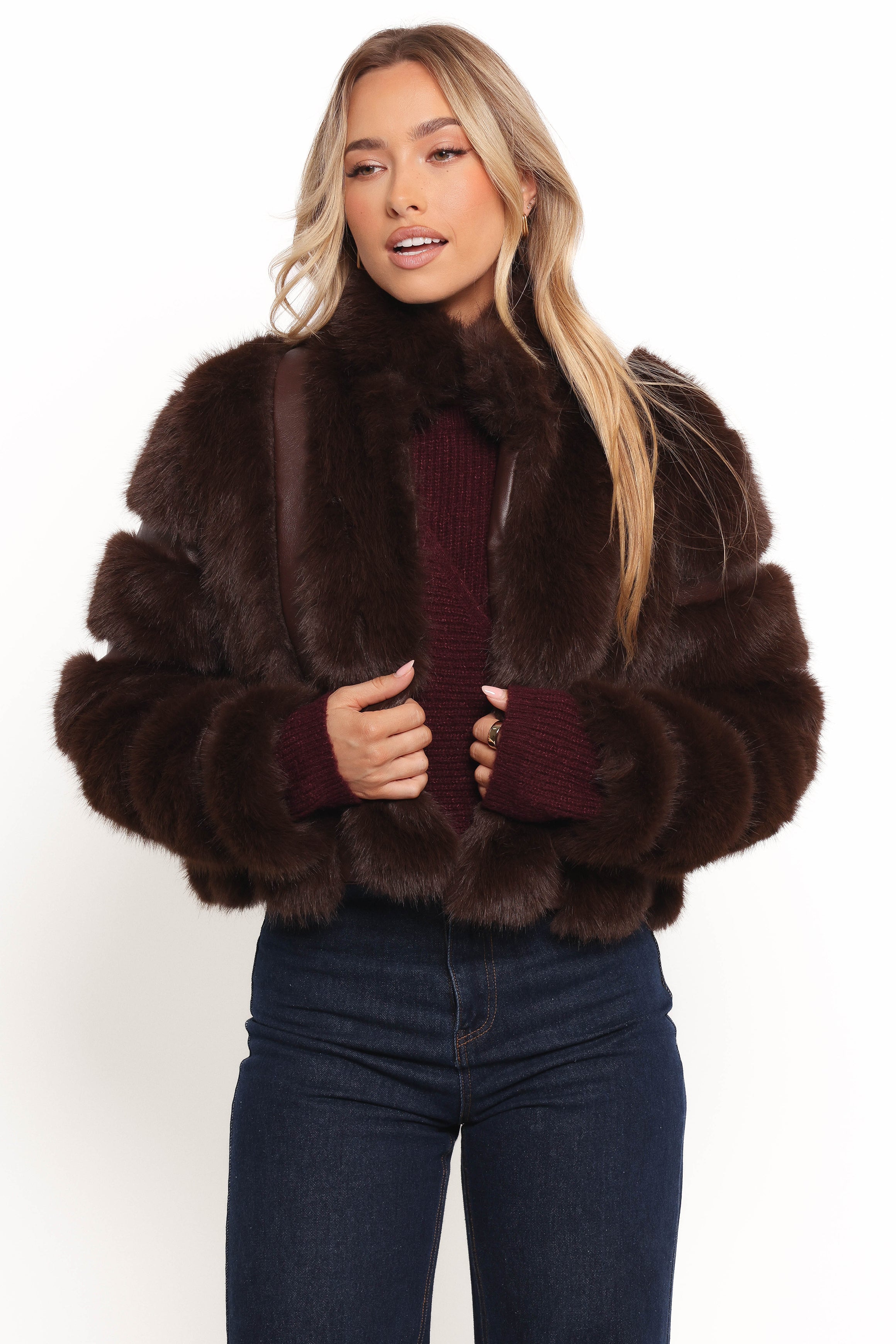 Velma Channel Faux Fur Jacket - Chocolate