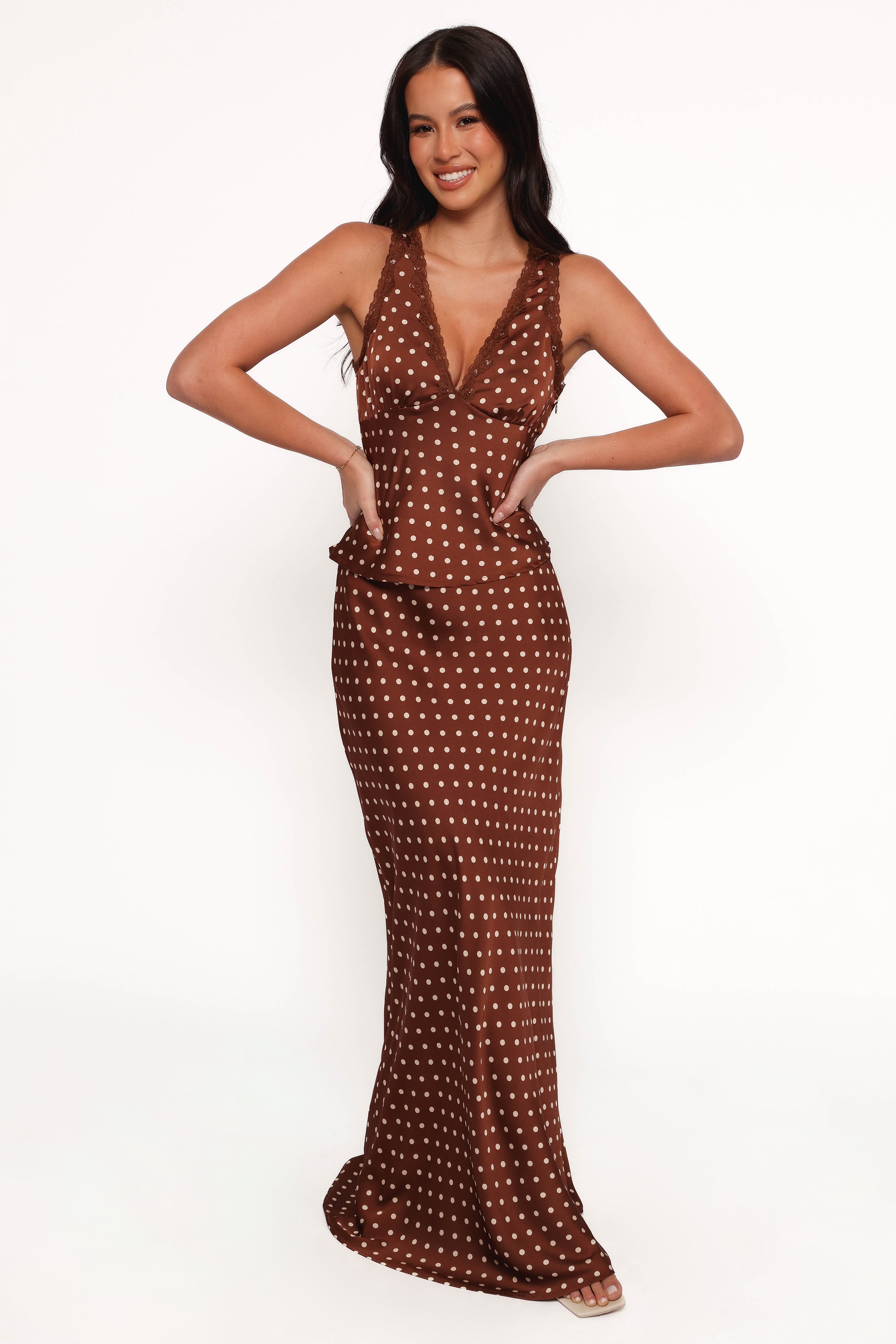 Kelso Top - Brown Polka Dot