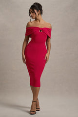 Hope | Red Bow Bardot Midi Dress