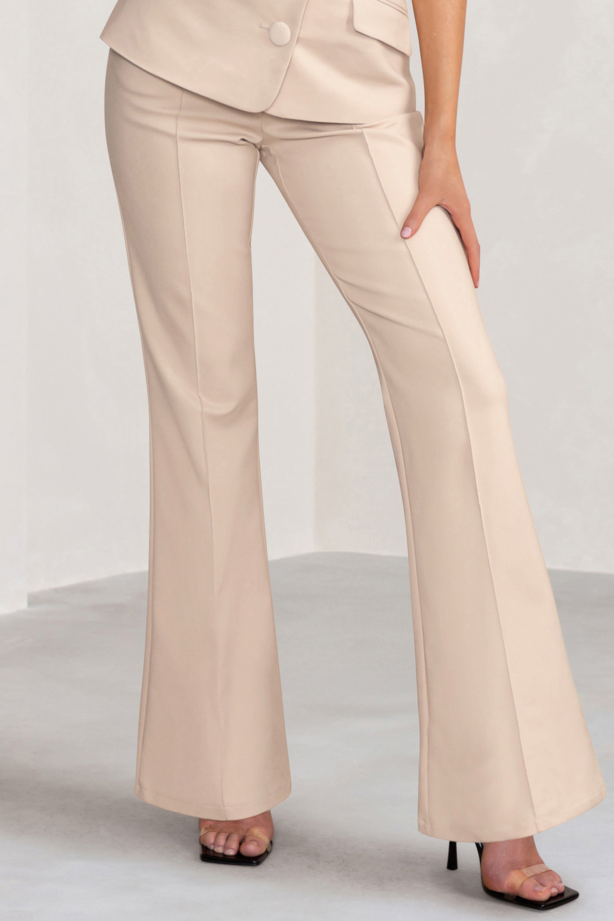 Kehlani | Stone High Waist Wide Leg Trousers