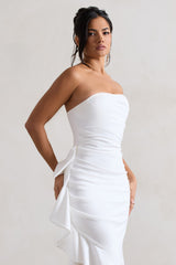 New Age | White Strapless Asymmetric Ruffled Maxi Dress