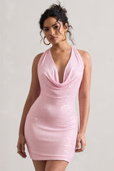 Light Show | Blush Pink Embellished Cowl-Neck Mini Dress