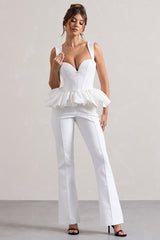 Jadia | White Sweetheart Corset Top With Puff Hem