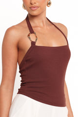 Yulissa Halter Knit Top - Chocolate Brown