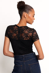 Ziva Lace Overlay Bodysuit - Black