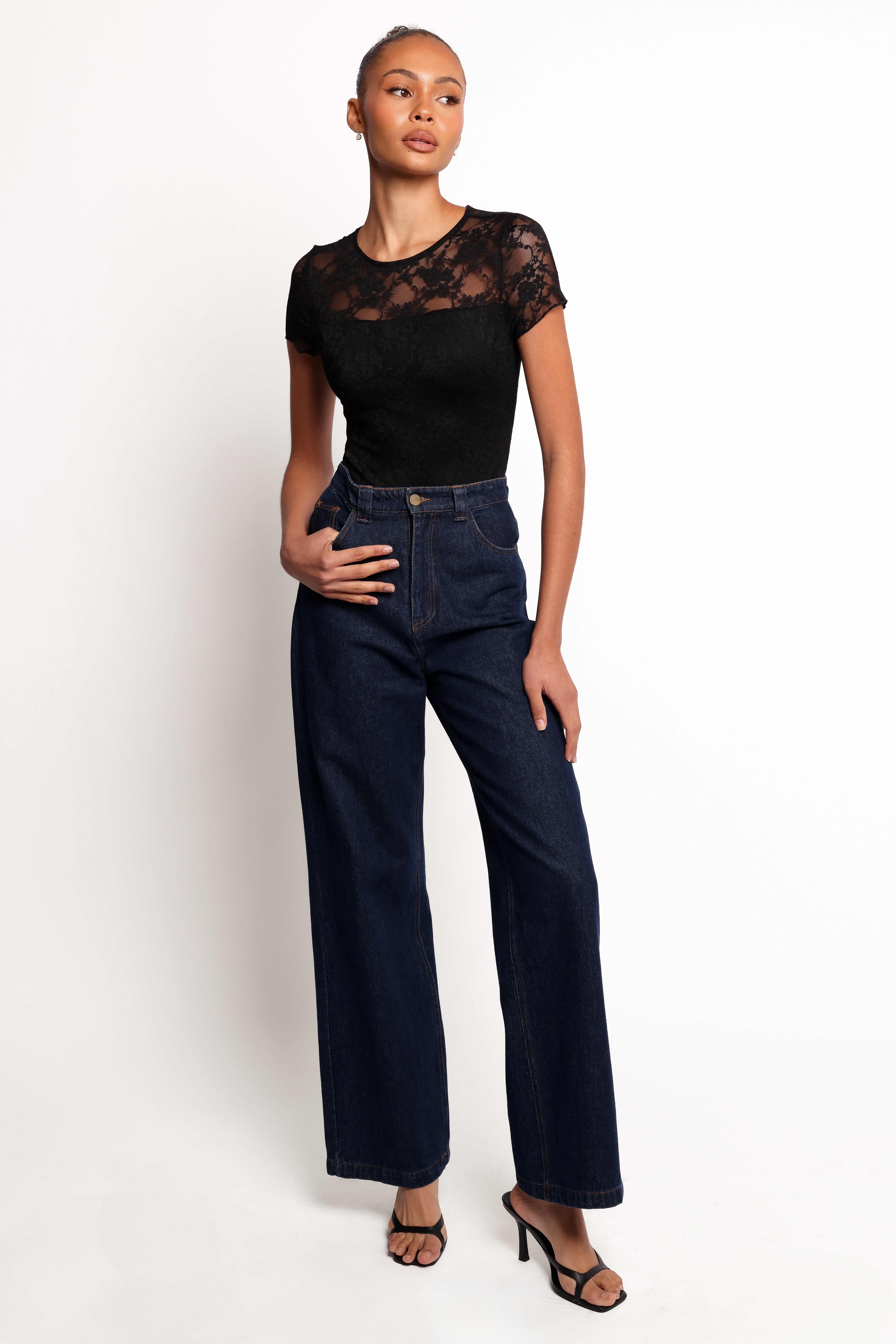 Ziva Lace Overlay Bodysuit - Black