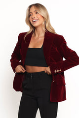 Zpya Single Button Velvet Blazer - Berry