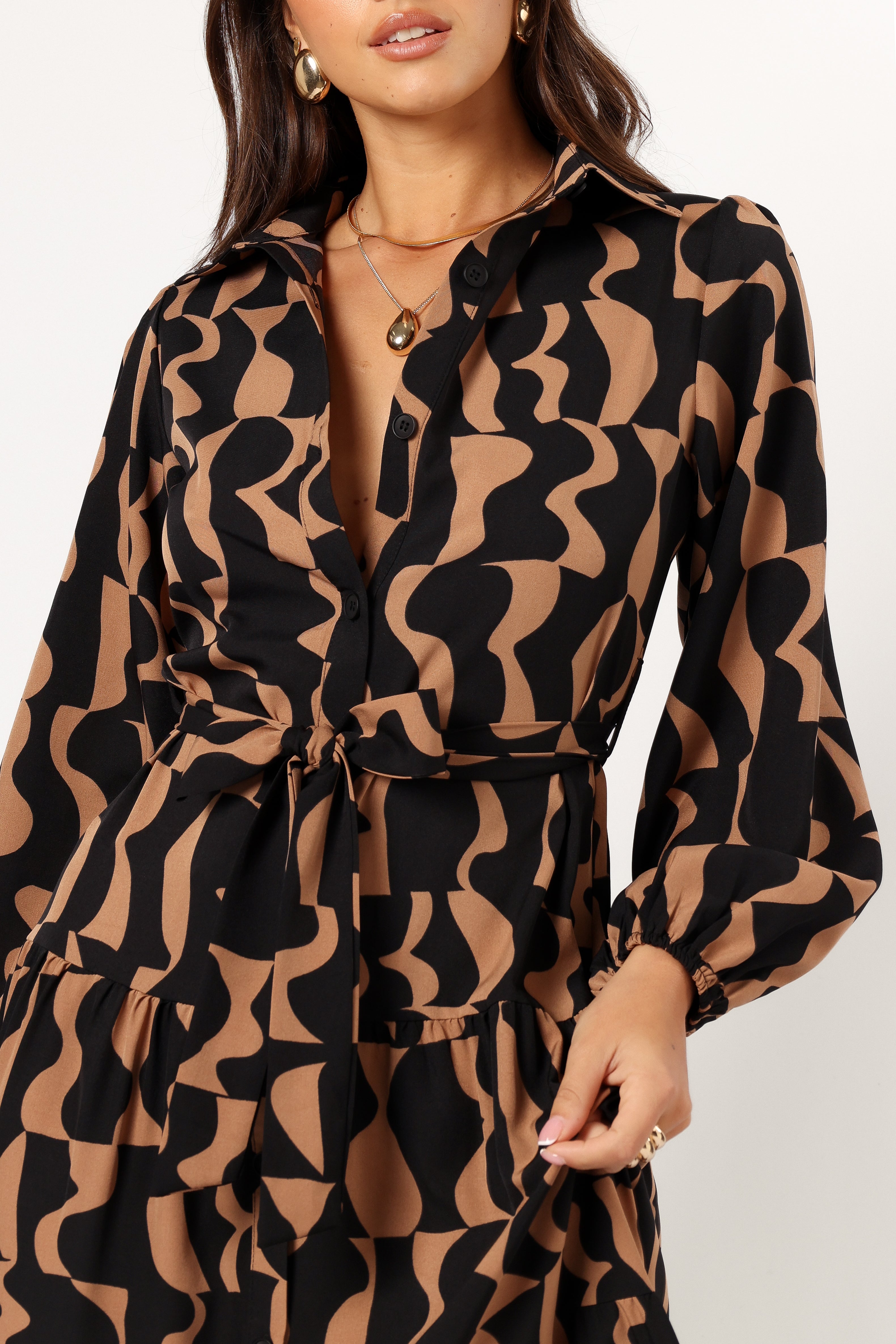 Lincoln Long Sleeve Maxi Dress - Black/Beige