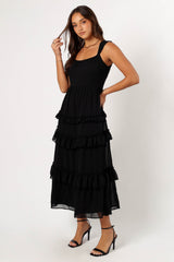 Marli Ruffle Midi Dress - Black
