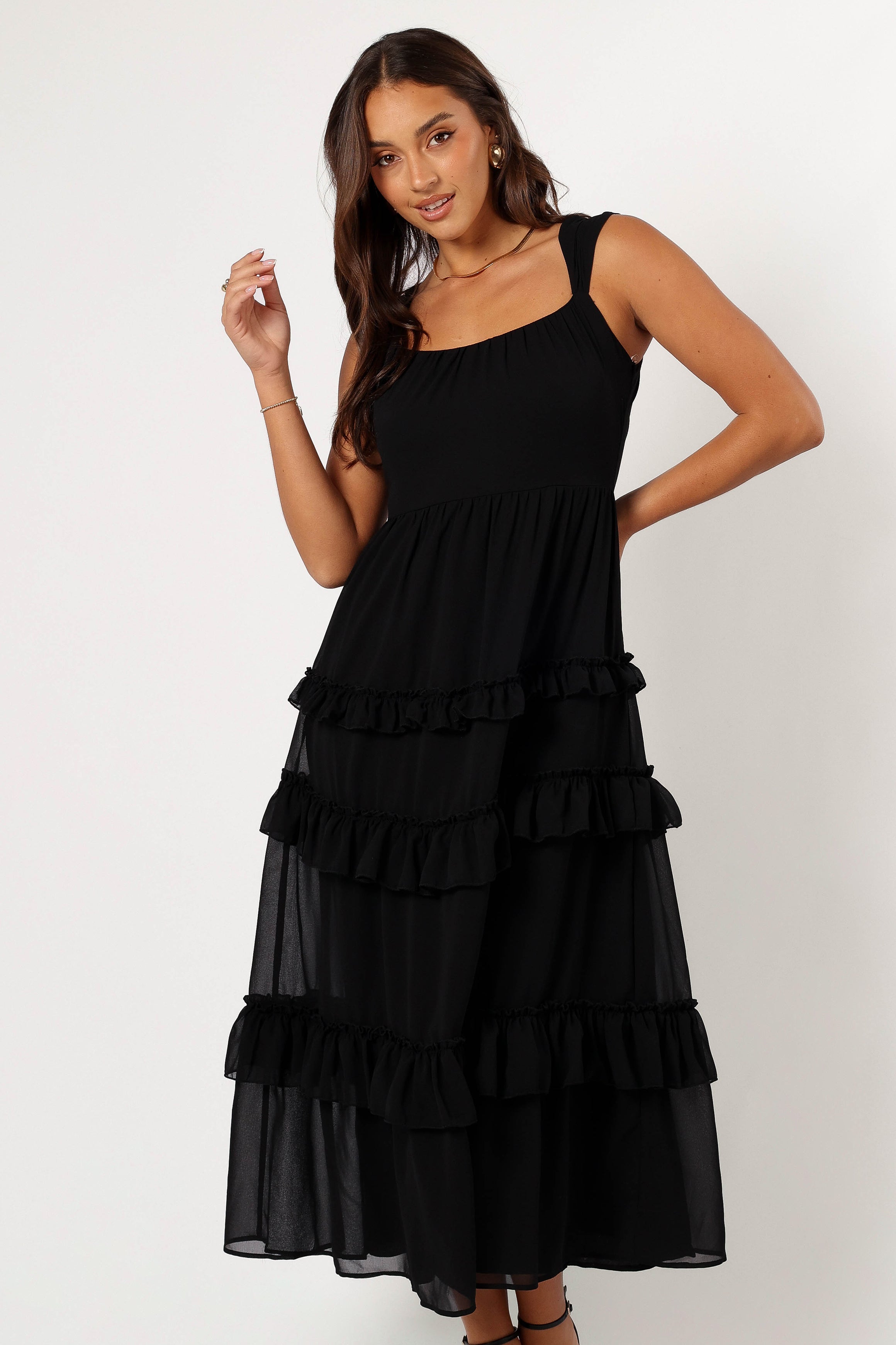 Marli Ruffle Midi Dress - Black