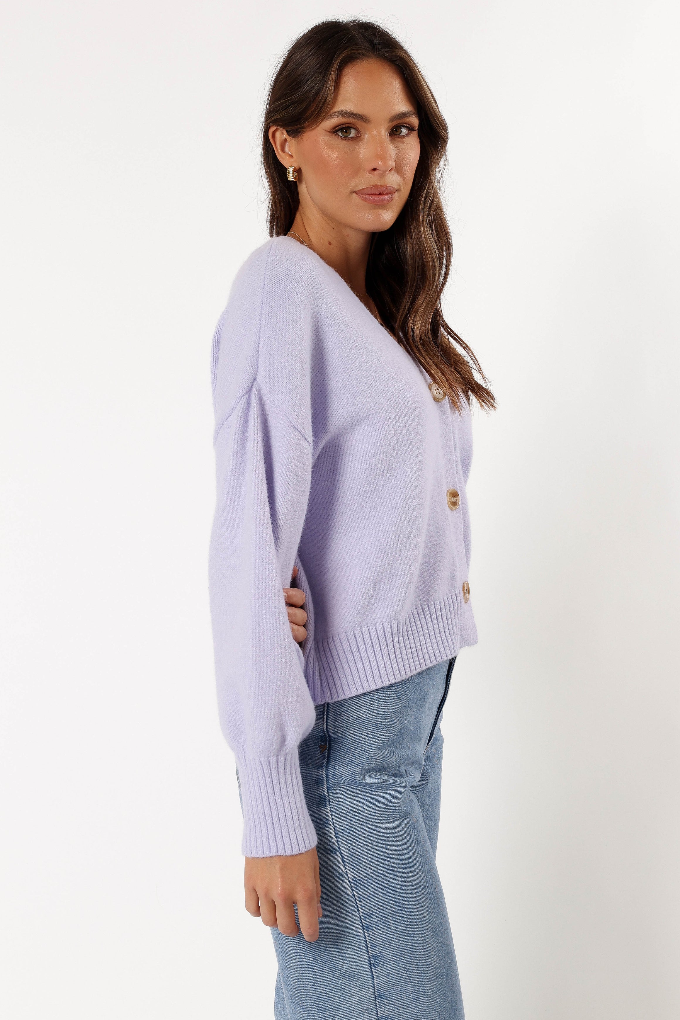 Isabel Button Front Cardigan - Lilac