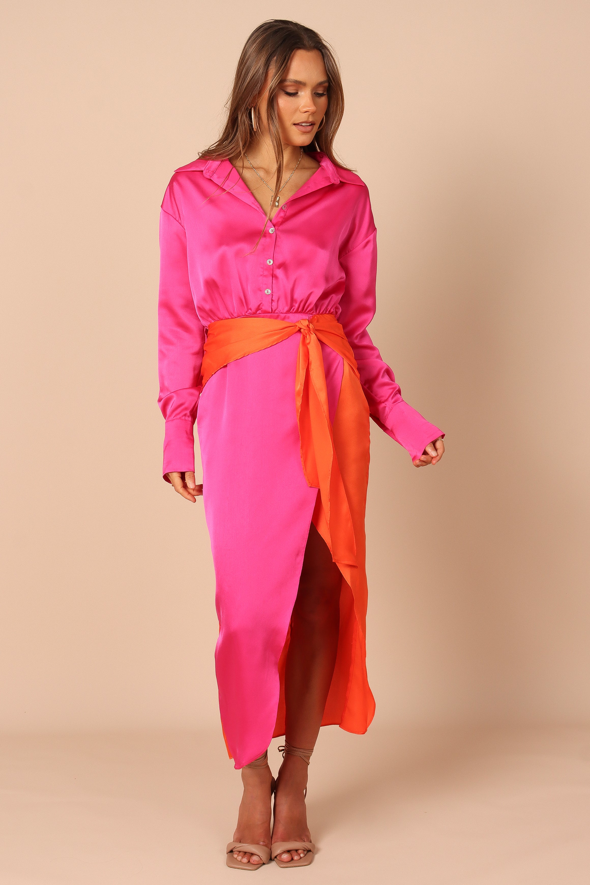 Austin Colourblock Wrap Dress - Pink/Orange