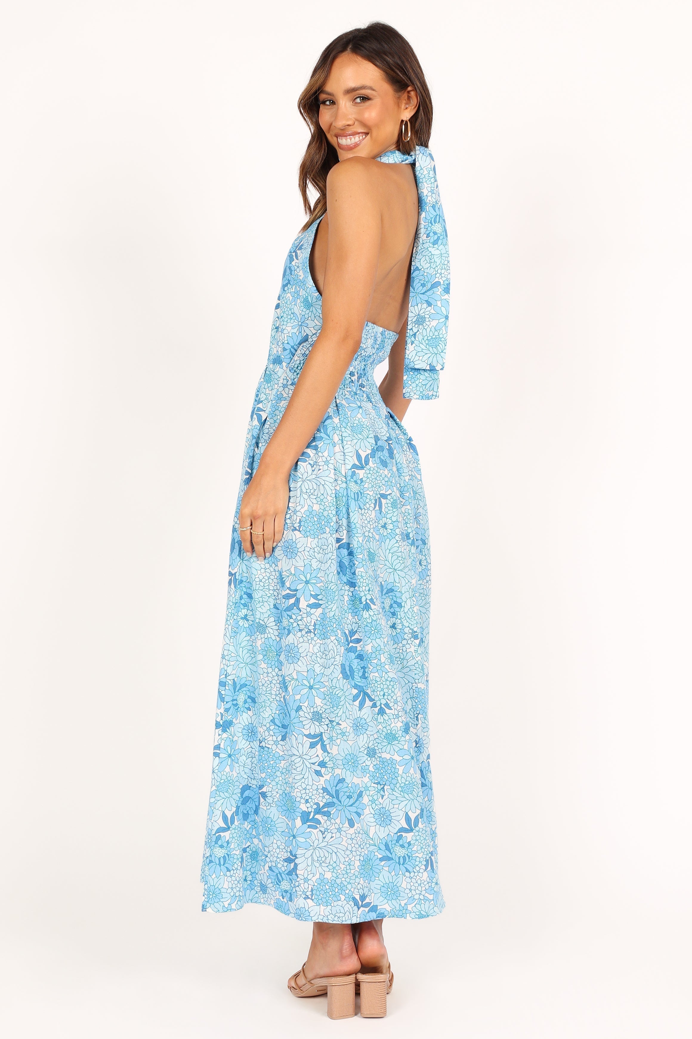 Clover Halterneck Maxi Dress - Blue Floral