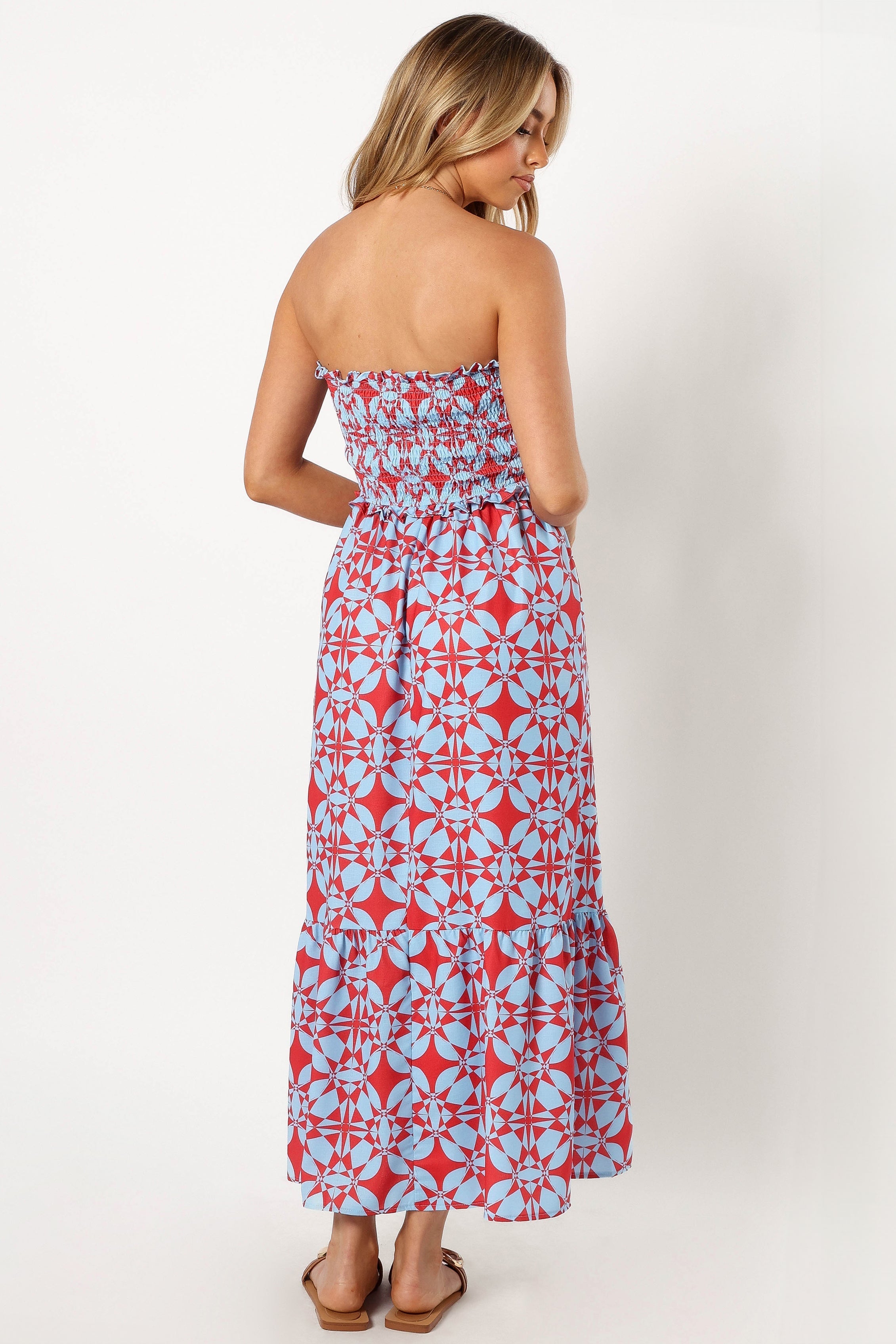 Dayton Strapless Midi Dress - Red Blue