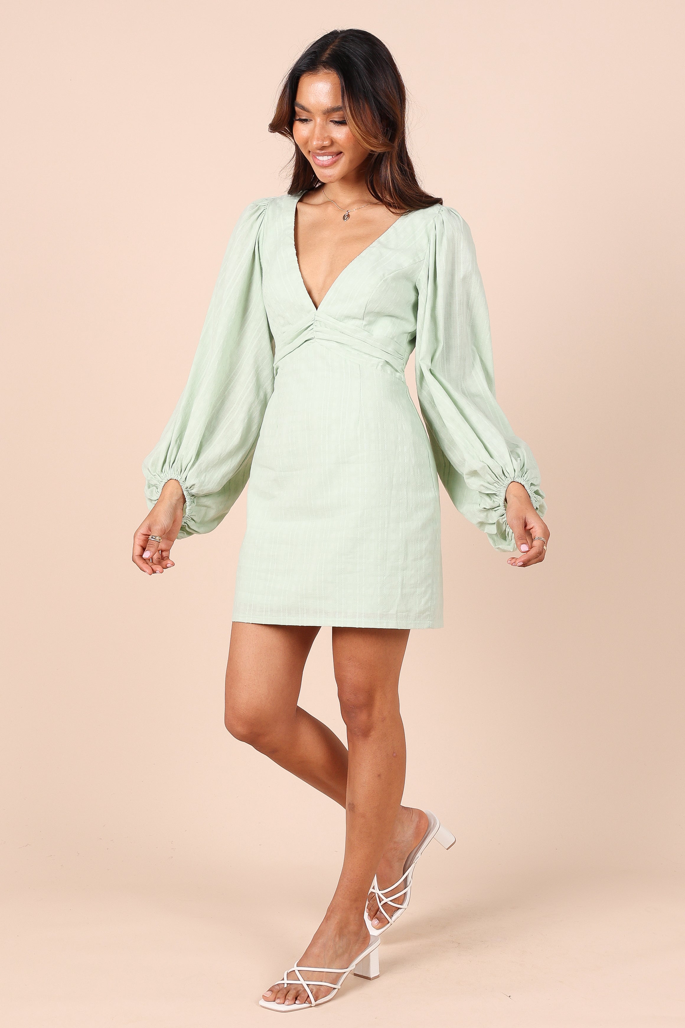 Emilina Long Sleeve Mini Dress - Sage